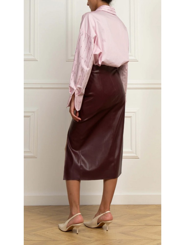 STEFANIA VAIDANI Fear Vegan Leather Midi Skirt Bordeaux Μπορντώ Φούστα