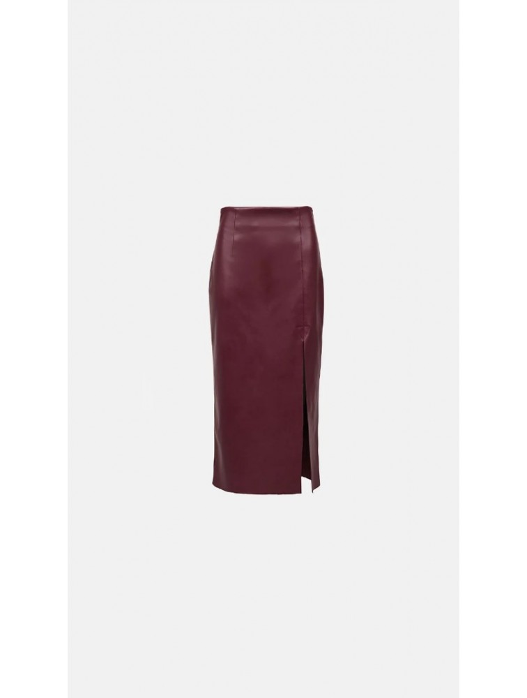 STEFANIA VAIDANI Fear Vegan Leather Midi Skirt Bordeaux Μπορντώ Φούστα
