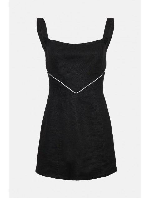 STEFANIA VAIDANI Noir Linen Mini Dress Μίνι Λινό Μαύρο Φόρεμα
