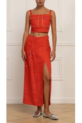 STEFANIA VAIDANI PARACAS LINEN CARGO SKIRT Κοραλί Φούστα