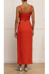 STEFANIA VAIDANI PARACAS LINEN CARGO TOP Coral