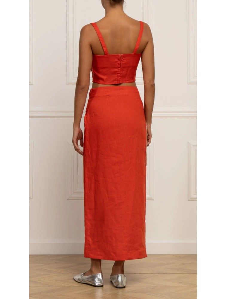 STEFANIA VAIDANI PARACAS LINEN CARGO TOP Coral