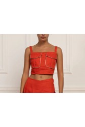 STEFANIA VAIDANI PARACAS LINEN CARGO TOP Coral