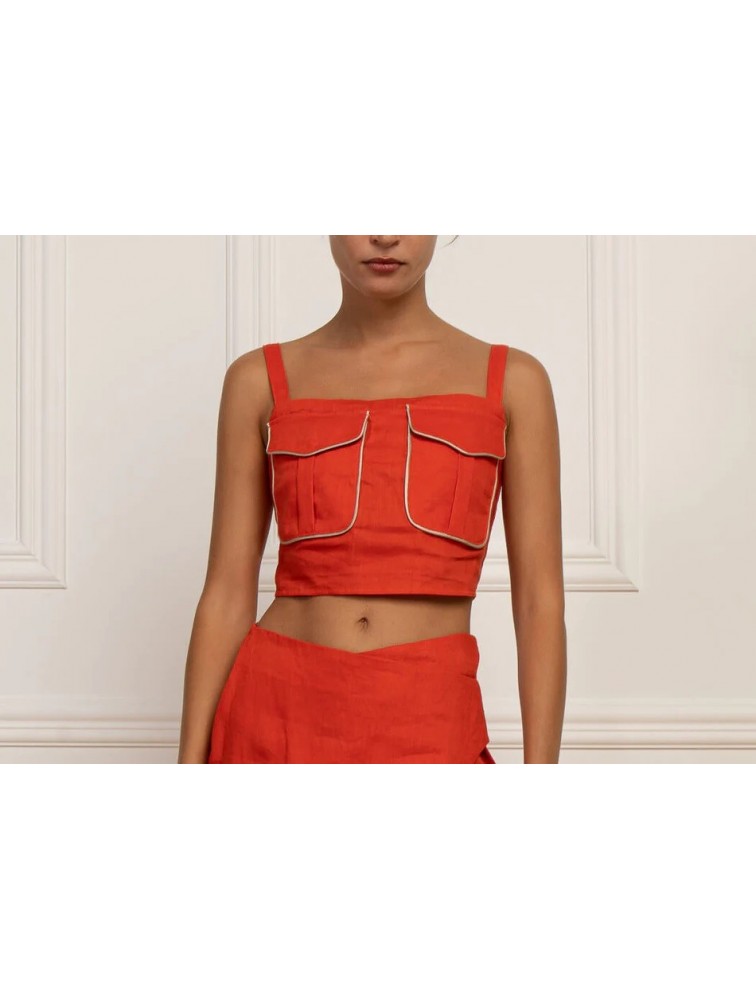 STEFANIA VAIDANI PARACAS LINEN CARGO TOP Coral
