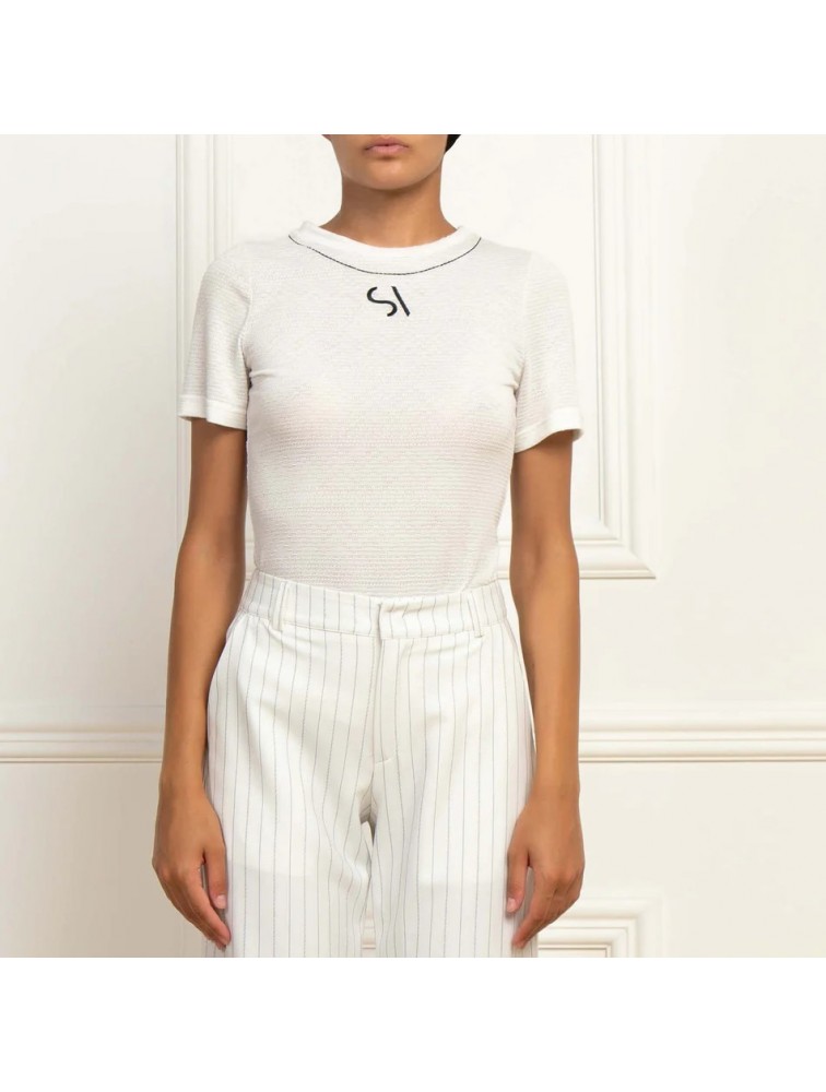 STEFANIA VAIDANI Satisfaction Knit top White Λευκό Τοπ με το λογότυπο SV