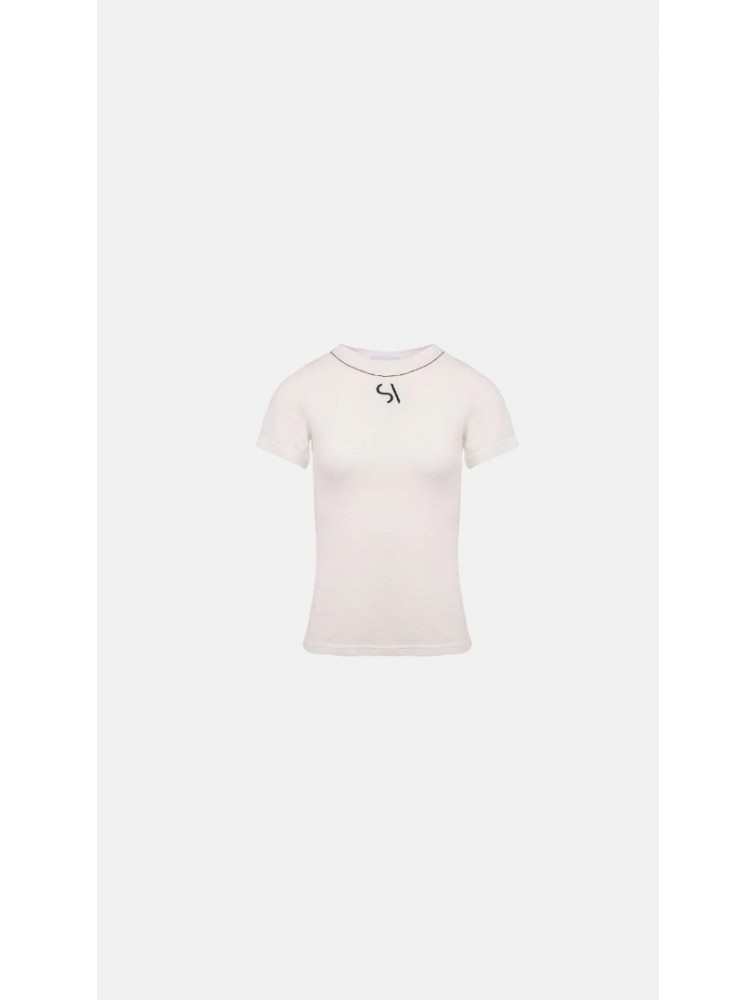 STEFANIA VAIDANI Satisfaction Knit top White Λευκό Τοπ με το λογότυπο SV