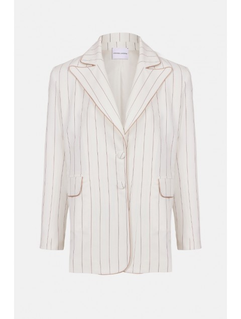 STEFANIA VAIDANI Voile Striped Over Blazer Βαμβακερό Εκρού Ριγέ Blazer