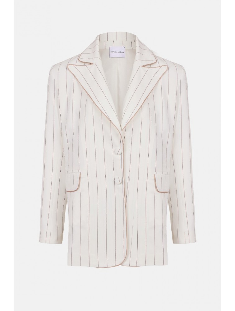 STEFANIA VAIDANI Voile Striped Over Blazer Βαμβακερό Εκρού Ριγέ Blazer