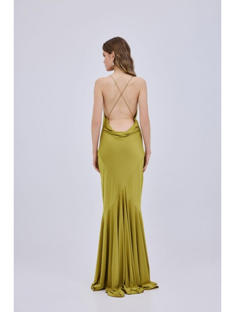 STUDIO 83 Halter Triangles Maxi Dress Lime Λάιμ Φόρεμα 