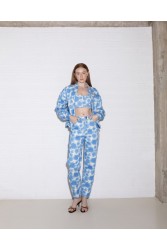 STUDIO 83 Flower Bomber Jacket Blue Μπλε Τζιν Τζάκετ