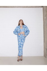 STUDIO 83 Jean Crop Top Flower Blue Μπλε Τζιν Τοπ