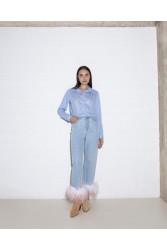 STUDIO 83 Lora Jean Feather Degrade Coral Τζιν παντελόνι με ντεγκραντέ κοραλί πούπουλο