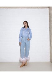 STUDIO 83 Lora Jean Feather Degrade Coral Τζιν παντελόνι με ντεγκραντέ κοραλί πούπουλο