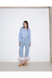 STUDIO 83 Lora Jean Feather Degrade Coral Τζιν παντελόνι με ντεγκραντέ κοραλί πούπουλο