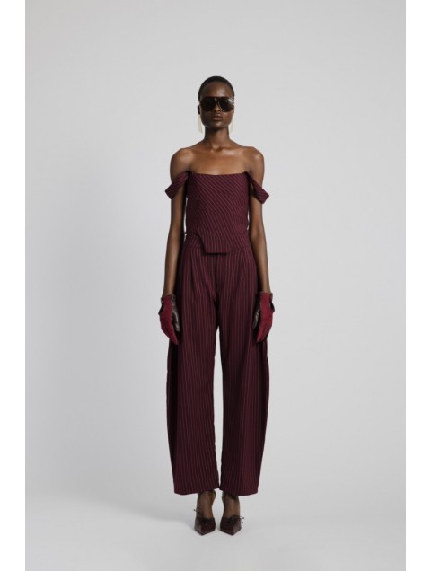 STUDIO 83 Bustier Stripes Burgundy Μπορντώ Μπούστο με Ρίγες