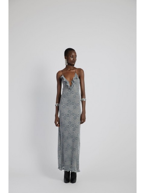 STUDIO 83 Callista Lace Grey Dress Γκρι Δαντέλα Φόρεμα