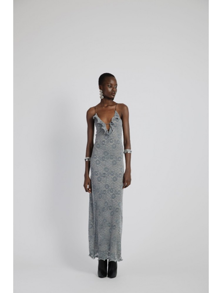 STUDIO 83 Callista Lace Grey Dress Γκρι Δαντέλα Φόρεμα