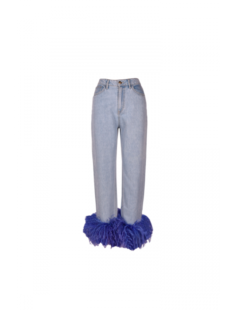 STUDIO 83 Lora Jean Feather Purple Τζιν παντελόνι με μωβ πούπουλο