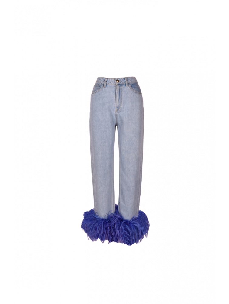 STUDIO 83 Lora Jean Feather Purple Τζιν παντελόνι με μωβ πούπουλο