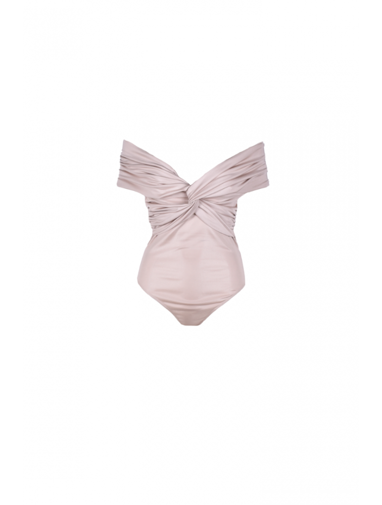 STUDIO 83 Bodysuit Off Shoulder Sleevless Beige Μπεζ Κορμάκι
