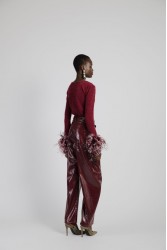 STUDIO 83 Feather Cardigan Burgundy Μπορντώ Ζακέτα με Πούπουλα