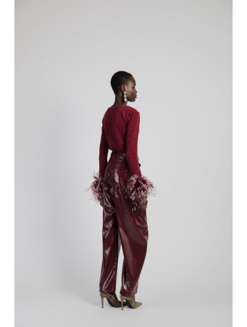 STUDIO 83 Feather Cardigan Burgundy