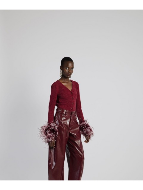 STUDIO 83 Feather Cardigan Burgundy