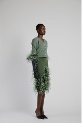 STUDIO 83 Feather Cardigan Green Πράσινη Ζακέτα με Πούπουλα
