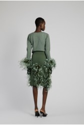 STUDIO 83 Feather Cardigan Green Πράσινη Ζακέτα με Πούπουλα
