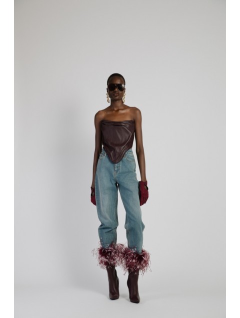 STUDIO 83 Feather Jean Burgundy Τζιν με Μπορντώ Πούπουλα