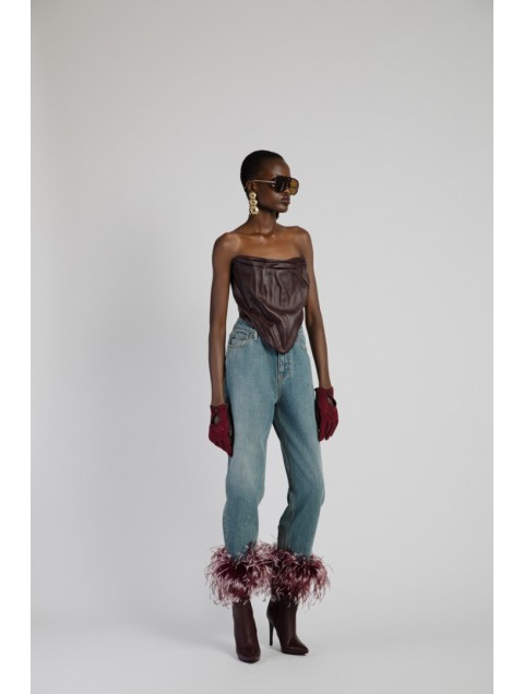 STUDIO 83 Feather Jean Burgundy Τζιν με Μπορντώ Πούπουλα