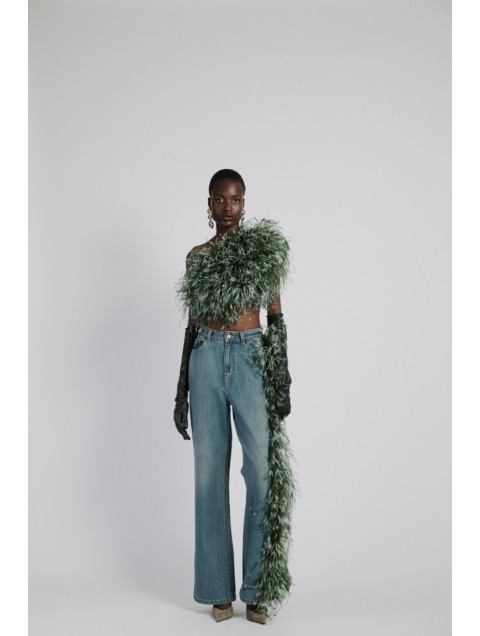 STUDIO 83 Feather Jean Khaki Τζιν με Πράσινα Πούπουλα