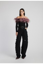STUDIO 83 Feather Top Burgundy