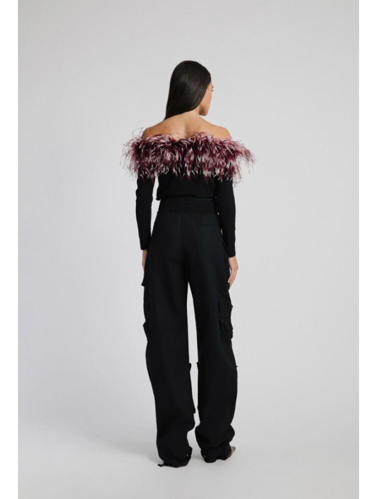 STUDIO 83 Feather Top Burgundy