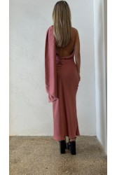 STUDIO 83 Maggie Maxi Satin Brown Σατέν Φόρεμα Καφέ