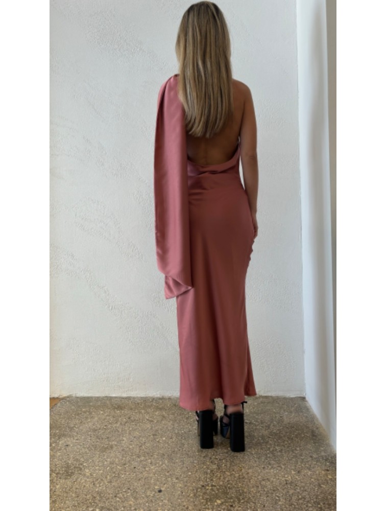 STUDIO 83 Maggie Maxi Satin Brown Σατέν Φόρεμα Καφέ