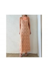 STUDIO 83 Lace Dress Peach Ροδακινί Φόρεμα δαντέλα