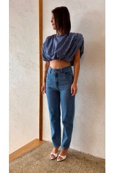 STUDIO 83 Plaid Wadding Poplin Top Blue