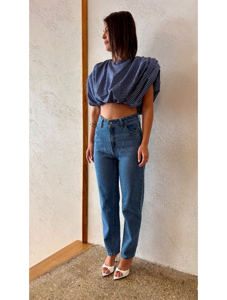 STUDIO 83 Plaid Wadding Poplin Top Blue
