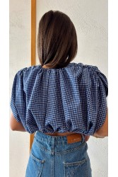 STUDIO 83 Plaid Wadding Poplin Top Blue