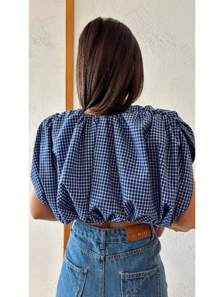 STUDIO 83 Plaid Wadding Poplin Top Blue