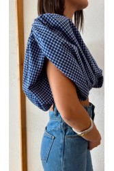 STUDIO 83 Plaid Wadding Poplin Top Blue