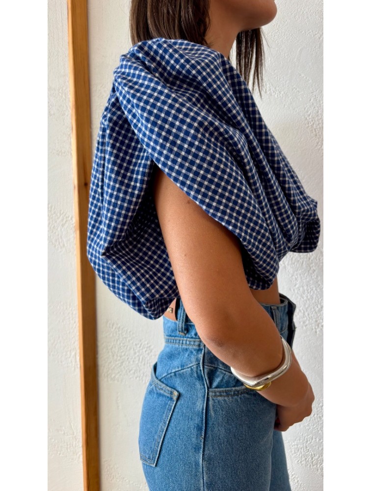 STUDIO 83 Plaid Wadding Poplin Top Blue