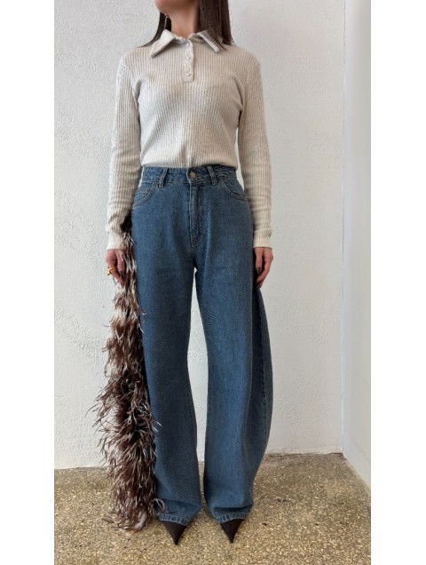 STUDIO 83 Feather Jean Brown Τζιν με Καφέ Πούπουλα