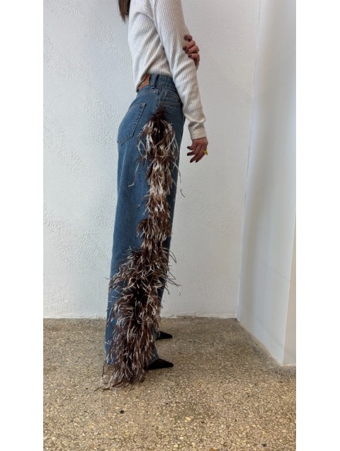 STUDIO 83 Feather Jean Brown Τζιν με Καφέ Πούπουλα