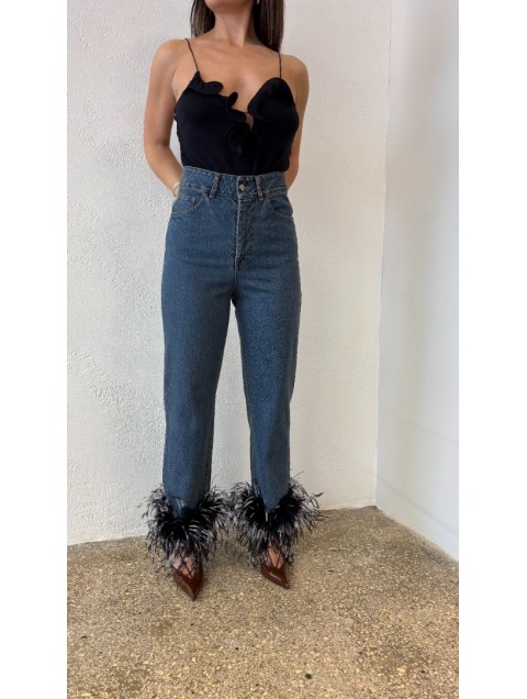 STUDIO 83 Feather Jean Black Τζιν με Μαύρα Πούπουλα