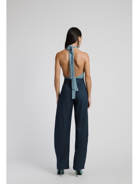 STUDIO 83 Bordeaux Lace Halter Top Baby Blue Γαλάζιο Δαντέλα Τοπ