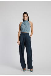 STUDIO 83 Bordeaux Lace Halter Top Baby Blue Γαλάζιο Δαντέλα Τοπ