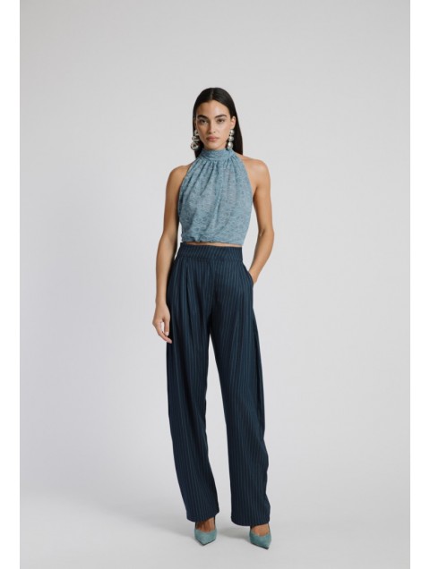 STUDIO 83 Bordeaux Lace Halter Top Baby Blue Γαλάζιο Δαντέλα Τοπ