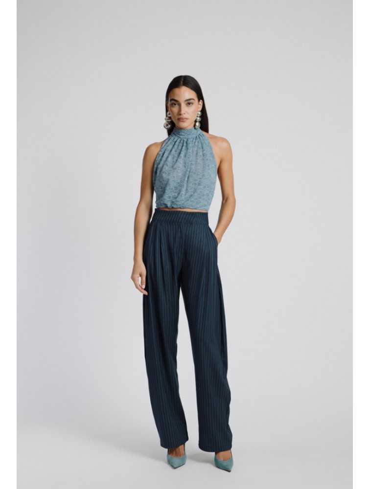 STUDIO 83 Bordeaux Lace Halter Top Baby Blue Γαλάζιο Δαντέλα Τοπ